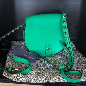 RebeccaMinkoff Green Leather Stud Saddle Crossbody